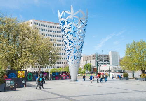 The Chalice sculpture landmark at Cathedral square of Christchurch, New Zealand.