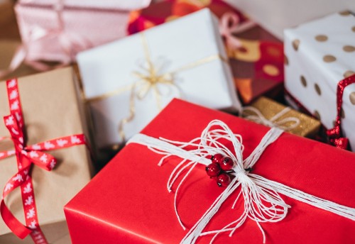 Christmas gifts in festive wrapping paper