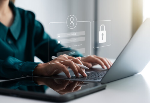 Securing cybersecurity, A Businesswoman protecting personal data. Preventing Online Theft.